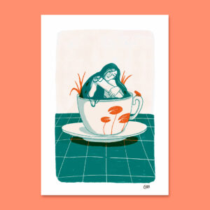 Illustration en bichromie d'une tasse de café