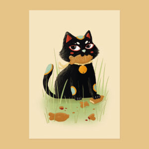 Illustration d'un chat qui mange un tayaki au Japon