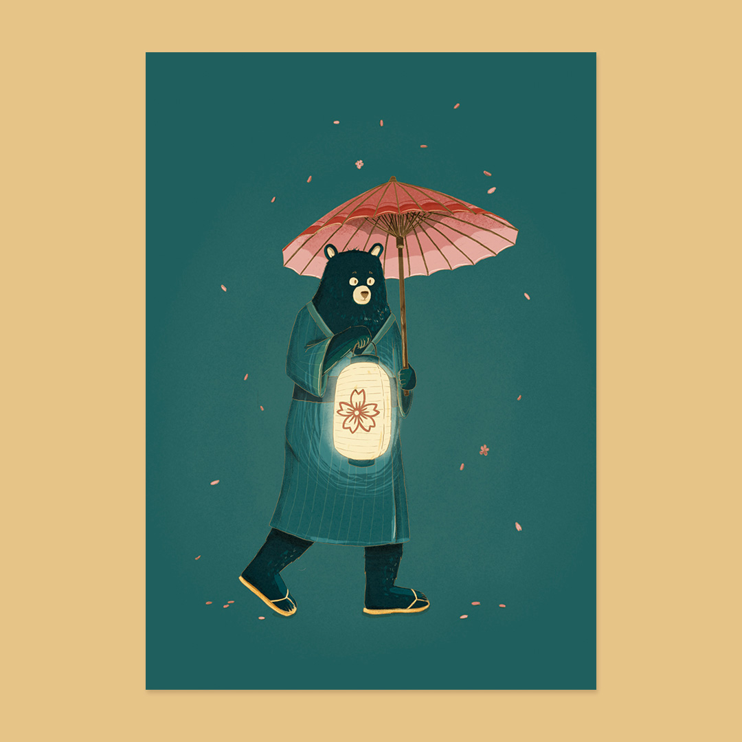 Illustration d'un ours Japonais en kimono