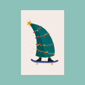 Sapin sur un skate pour noël en illustration